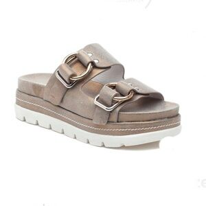 J Slides Taupe Buckle Platform Slide Sandals